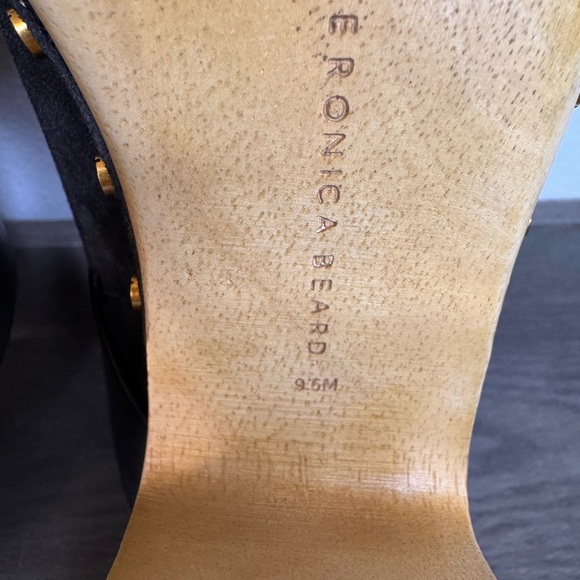 NEW Veronica Beard Black Suede Darcy Mule/Clog Wood Platform Gold Studs - Picture 8 of 10